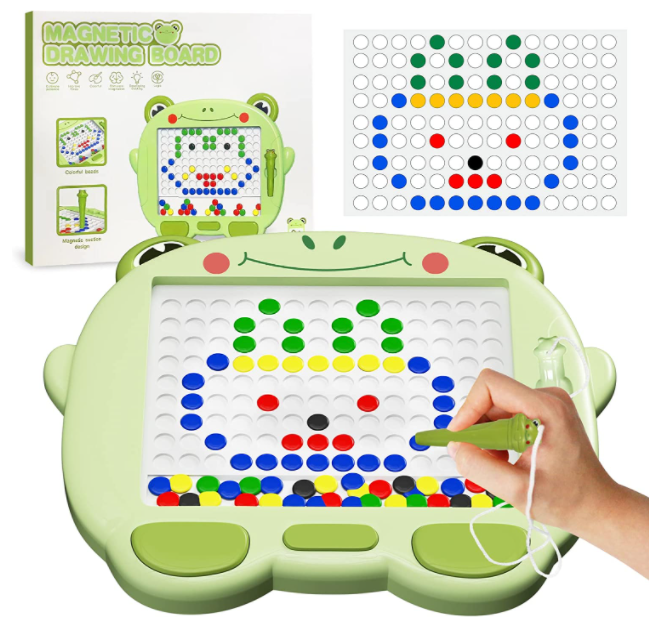 RAINBOW TOYFROG Magnetic Drawing Board - Fully Enclosed Magnetic Beads &  Stylus Pen - Sensory Magnet Board for Kids - Travel & Road Trip Essentials